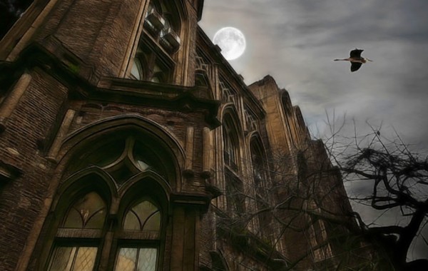 Gothic House with full moon